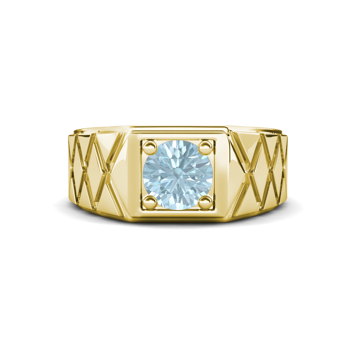 Jabari 0.87 ct Aquamarine (6.50 mm) Criss Cross Design Shank Solitaire Men Band (9.5 mm) 